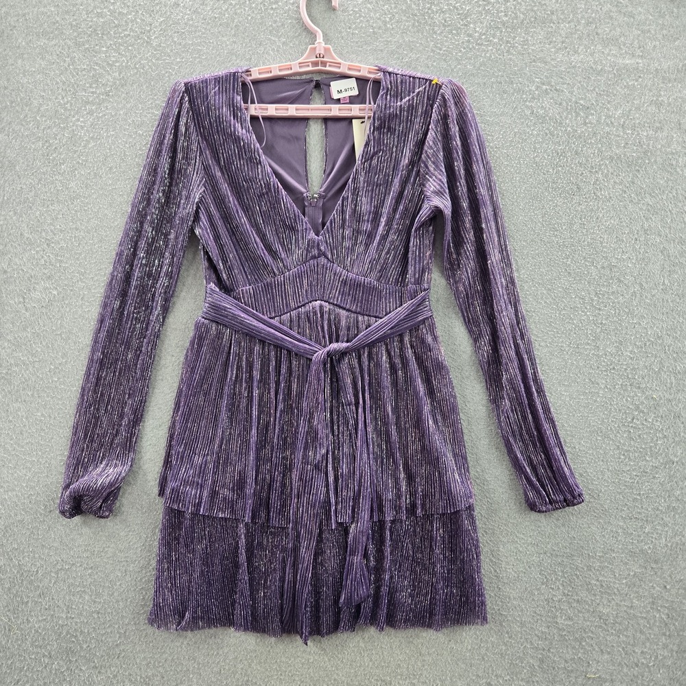 Miami For Francesca's Women Dress M Purple Striped Fit & Flare Metallic Belt NWT